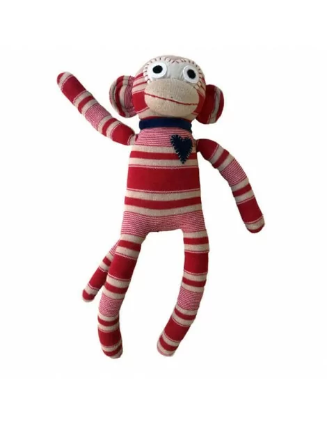 Doudou singe chaussette 40 cm Rouge et Beige - 