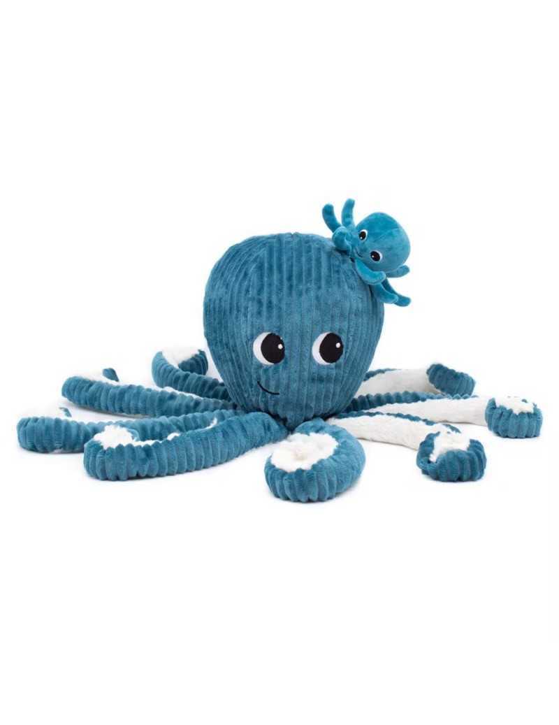 Peluche pieuvre bleue maman et bébé des ptipotos 45 cm - 