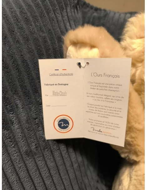 Peluche l'Ours Gaby beige 50 cm Fabrication Française - 