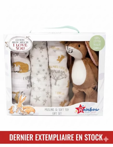 Coffret cadeau doudou et mousseline Devine Combien je t'aime - 