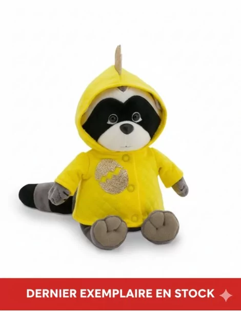 Peluche Raton Laveur avec Imperméable Jaune 25 cm | Peluche Originale Habillée - 