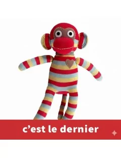 Doudou singe chaussette 40 cm Rouge et Jaune - 