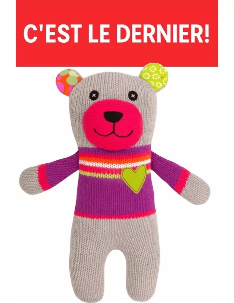 Doudou Ours Chaussette 30 cm Gris et Lilas - Hick's Up | Ours Multicolore Original - 